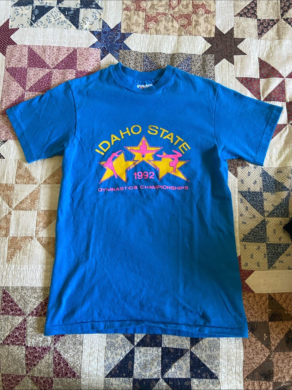 Vintage Idaho State 1992 Gymnastics Championships Graphic Tee - Bright Blue